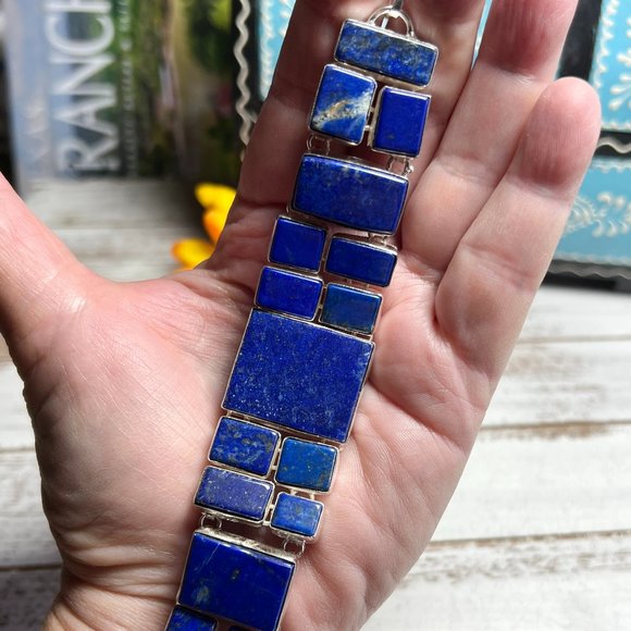 Lapis Lazuli Bracelet Handmade Stone Gemstone 925 Silver Large Ethnic Boho New! - Picture 2 of 15